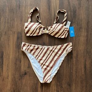NWT Cupshe Brown and Cream Striped Bikini (Top-M / Bottom-XL)